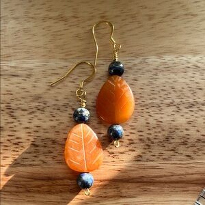 Lapis Lazuli and Carved Carnelian Leaf Gemstone Earrings